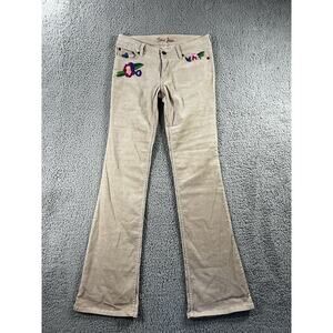Vintage Floral Embroidered Corduroy Flare Leg Pants Women 28x32 Boho Festival‎